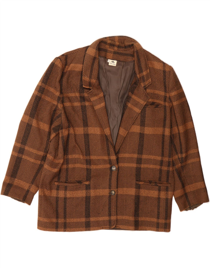 VINTAGE Womens 2 Button Blazer Jacket IT 50 XL Brown Plaid Wool Vintage Vintage and Second-Hand Vintage from Messina Hembry 