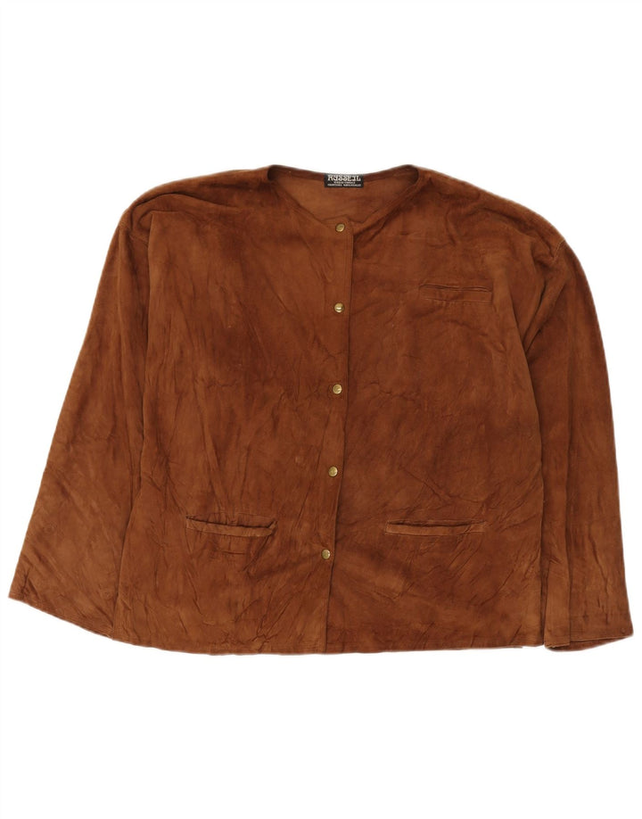 Giacca in pelle scamosciata da donna VINTAGE UK 14 grande marrone