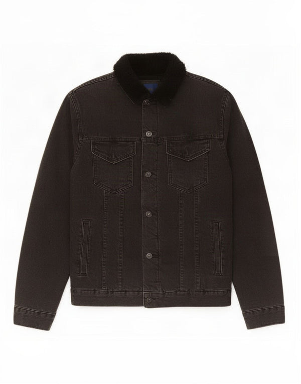 Giacca in denim Sherpa da uomo Zara UK 40 grande cotone nero