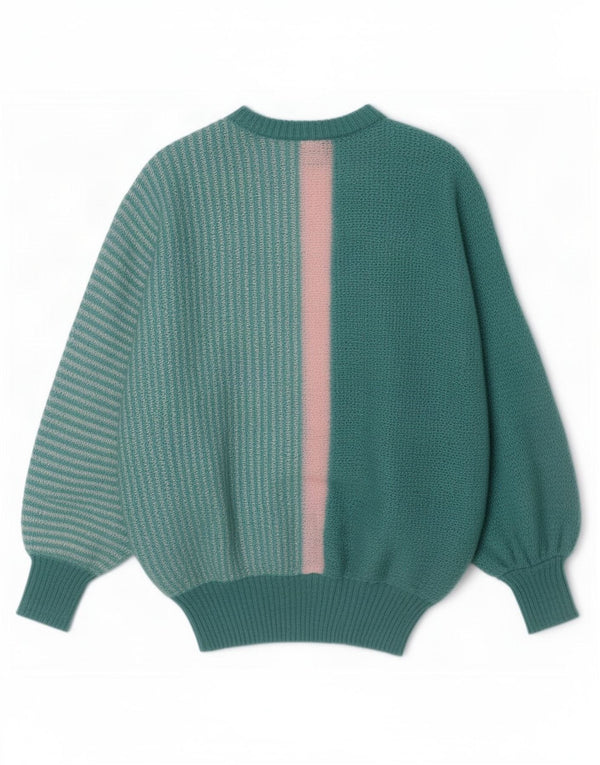 Maglione maglione girocollo da donna vintage UK 18 XL color block turchese