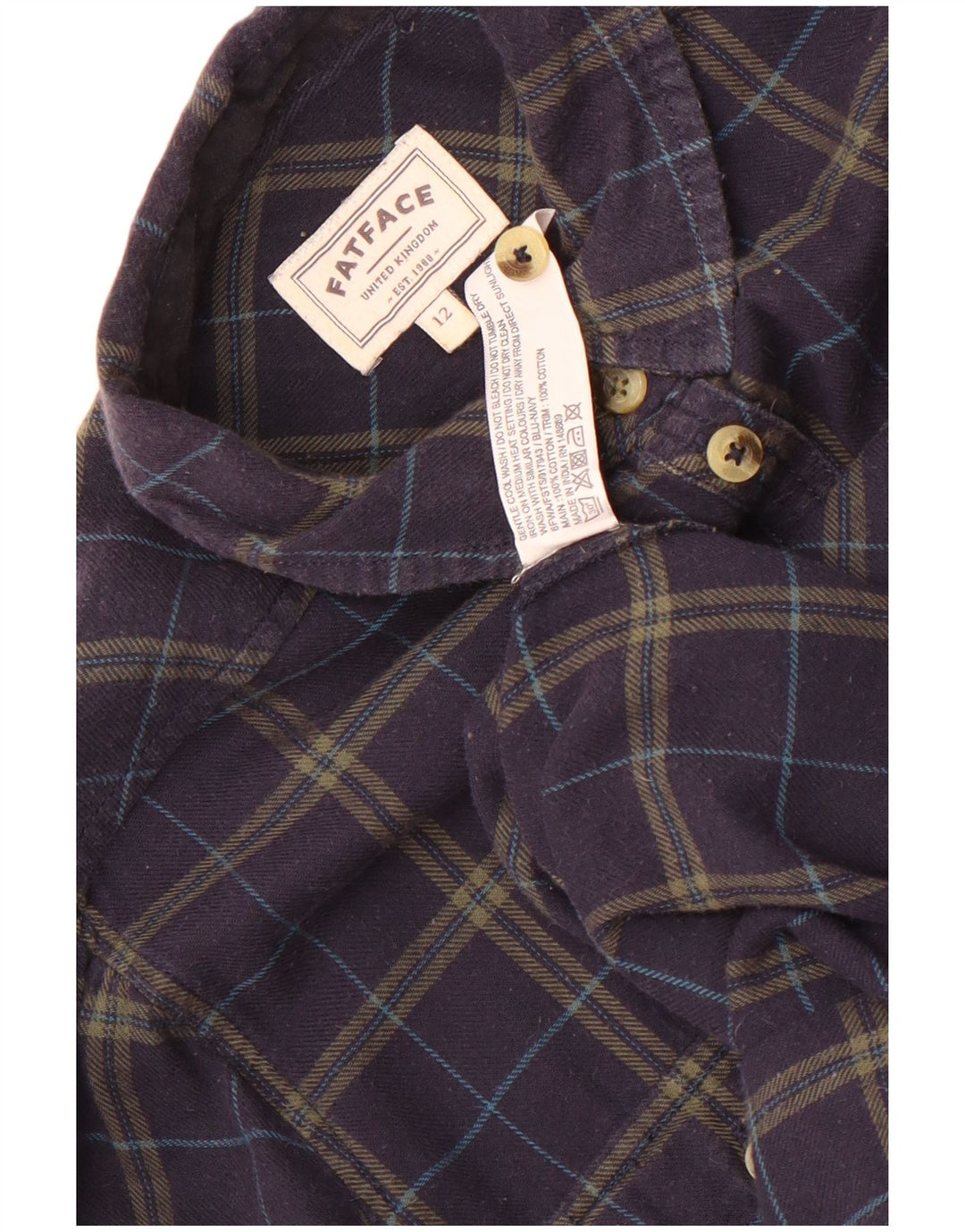 Camicia di flanella da donna Fat Face UK 12 Cotone medio a quadri blu navy