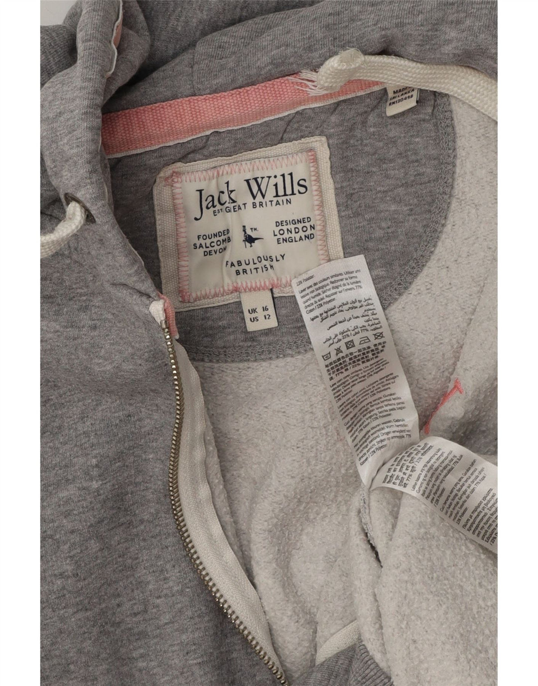 Maglione con cappuccio e zip oversize con grafica da donna Jack Wills UK 16 grande grigio