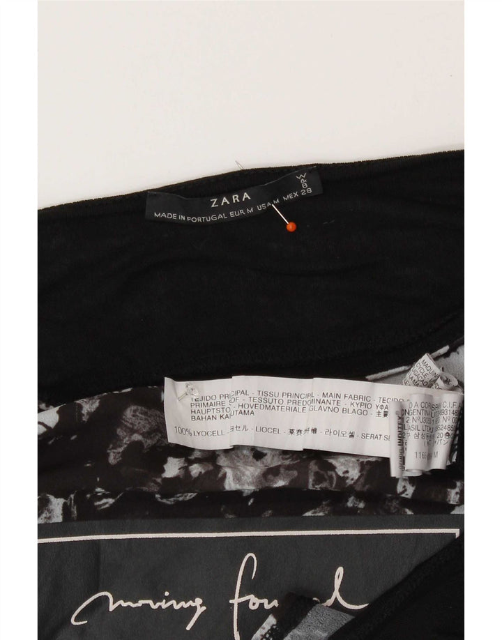 Top grafico da donna Zara a maniche lunghe UK 14 Poliestere floreale nero medio