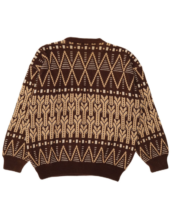Maglione maglione girocollo da uomo vintage grande marrone Fair Isle