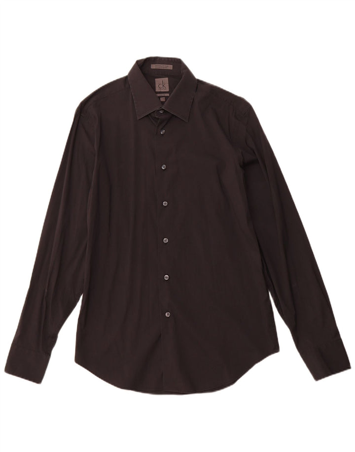 CALVIN KLEIN Camicia slim fit da uomo taglia 39 15 1/2 media cotone nero