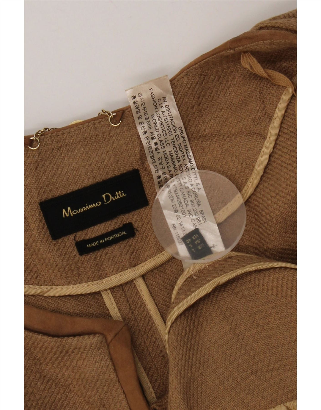 Giacca blazer aperta da donna con maniche a 3/4 di Massimo Dutti UK 16 grande lino marrone