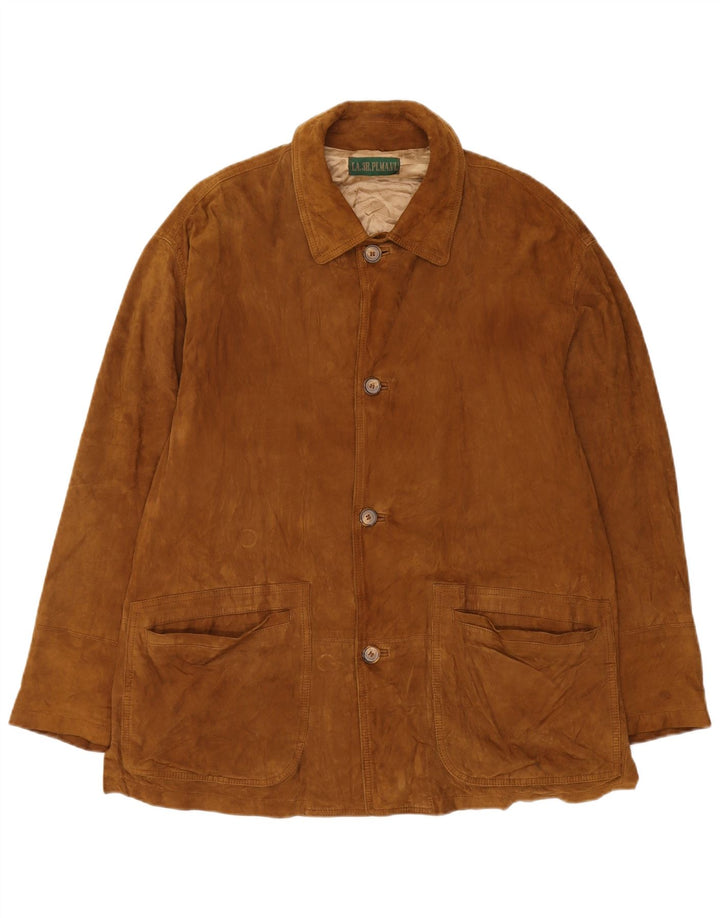 Giacca vintage in pelle scamosciata da uomo IT 52 grande marrone