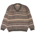 Maglione vintage da uomo con scollo a V XL in lana a righe grigie
