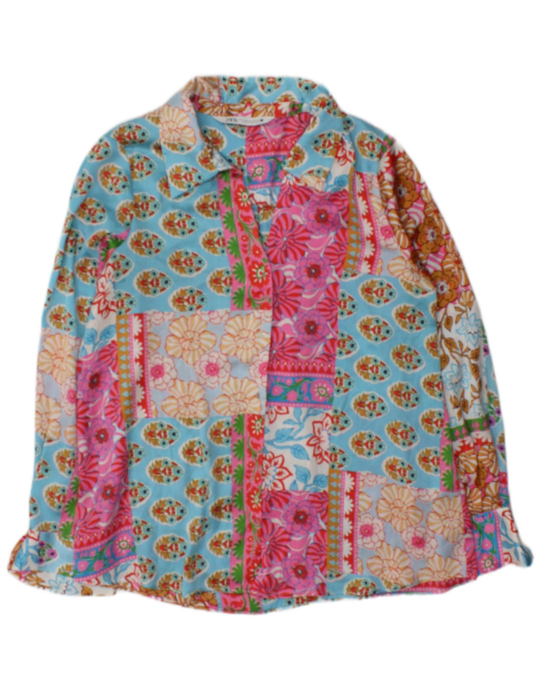 Camicetta a maniche lunghe da donna Zara UK 14 Patchwork multicolore medio