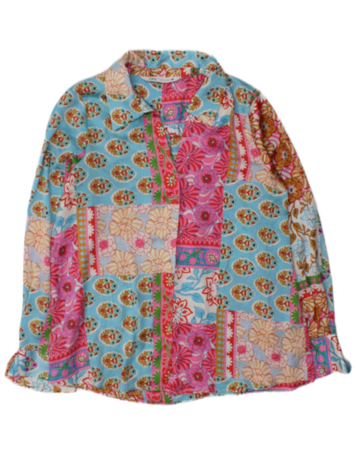 Camicetta a maniche lunghe da donna Zara UK 14 Patchwork multicolore medio