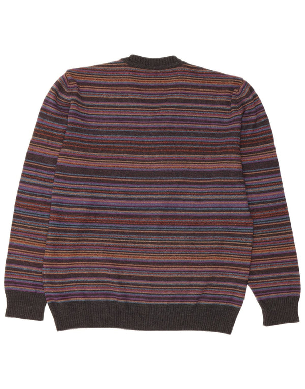 Maglione da uomo con scollo a V VINTAGE IT 52 Lana a righe grandi multicolori