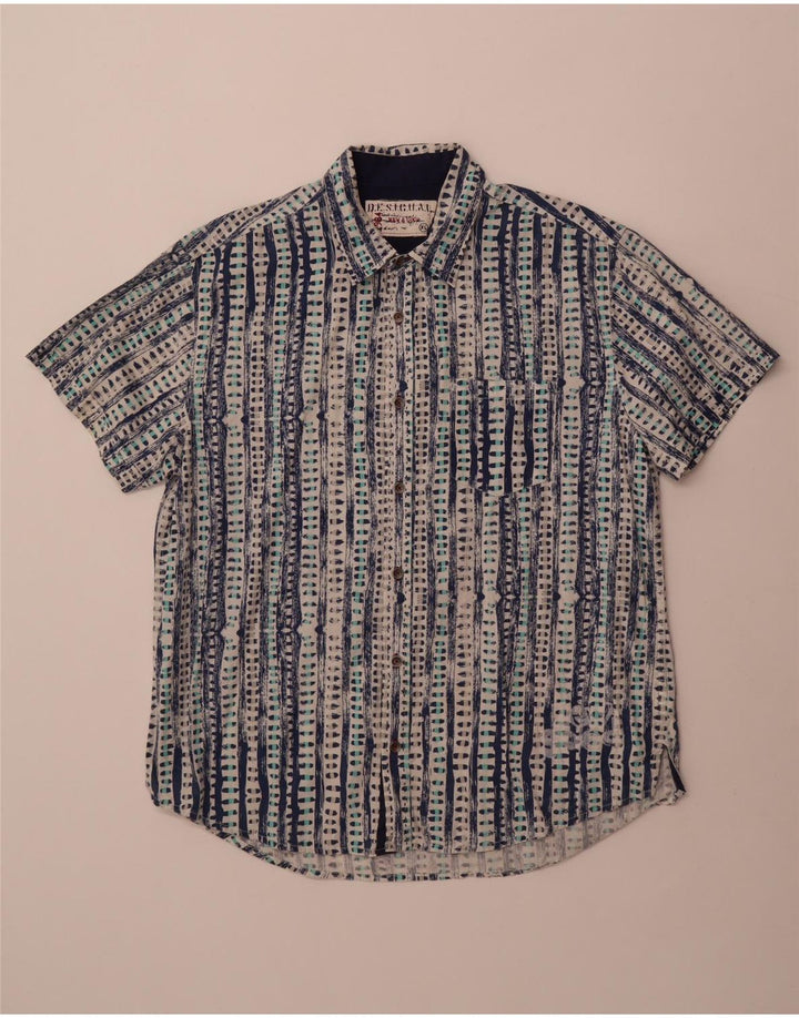 Desigual Camicia a maniche corte da uomo XL Blu in cotone geometrico