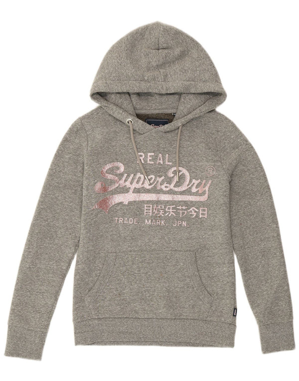 Felpa con cappuccio da donna Real Graphic Superdry UK 8 Small Grey Flecked