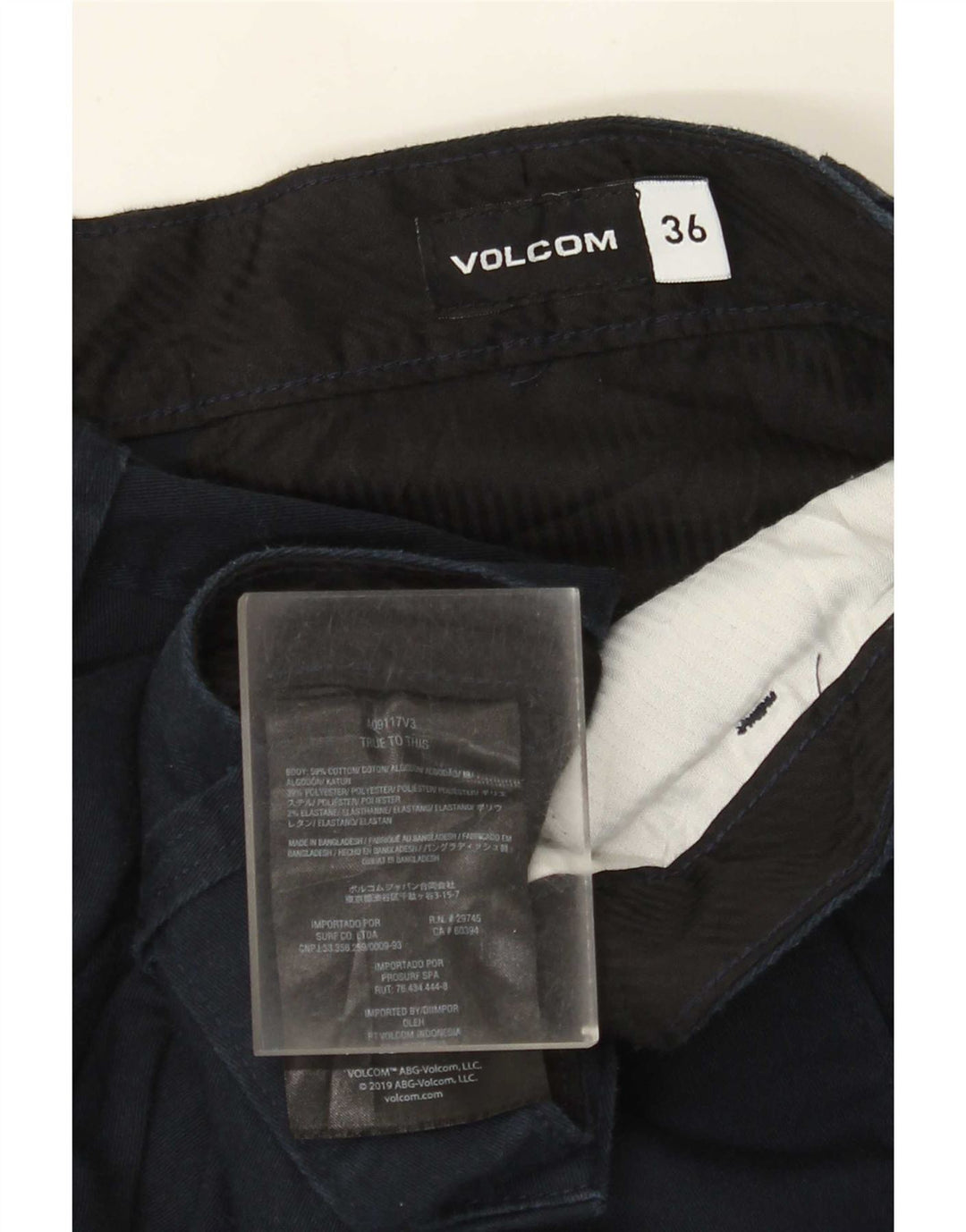 Pantaloncini chino da uomo Volcom W36 grandi in cotone blu navy