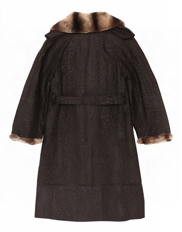 Cappotto in pelle da donna vintage UK 10 piccola stampa animalier nera