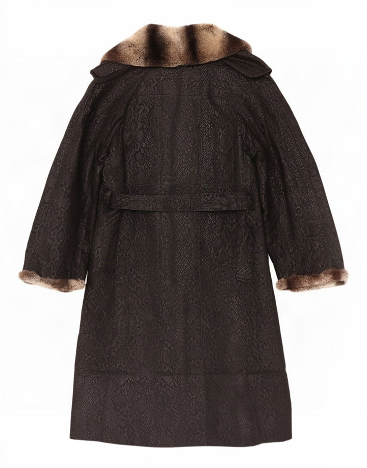 Cappotto in pelle da donna vintage UK 10 piccola stampa animalier nera