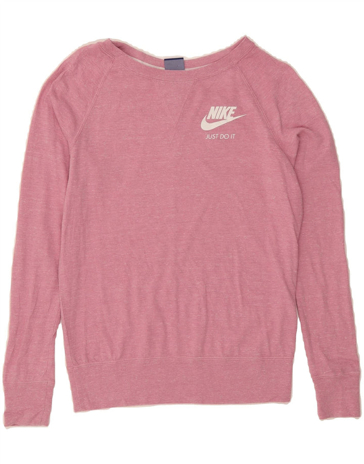 NIKE Womens Boat Neck Jumper Sweater UK 10 Small Pink Flecked Polyester Vintage Nike and Second-Hand Nike from Messina Hembry 