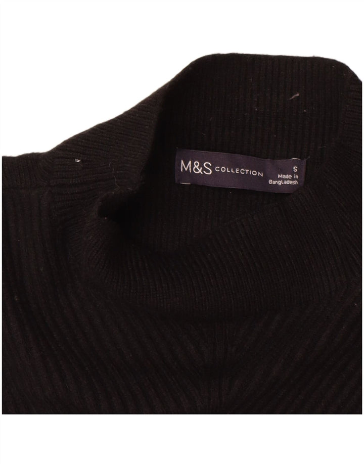 MARKS & SPENCER maglione maglione da donna con collo alto UK 10 piccolo nero
