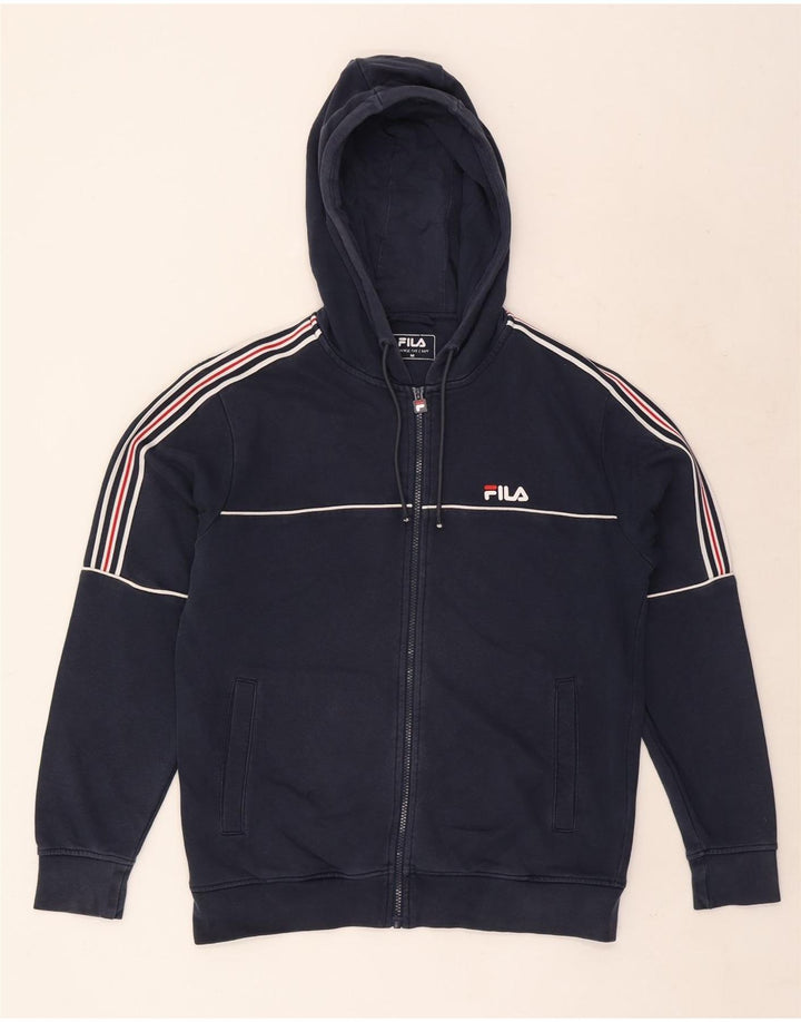 Maglione con cappuccio e zip grafica da uomo Fila a righe blu navy medie