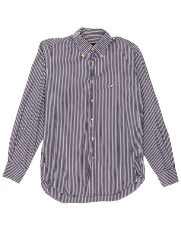 Camicia da uomo Etro taglia 41 grande cotone gessato blu navy