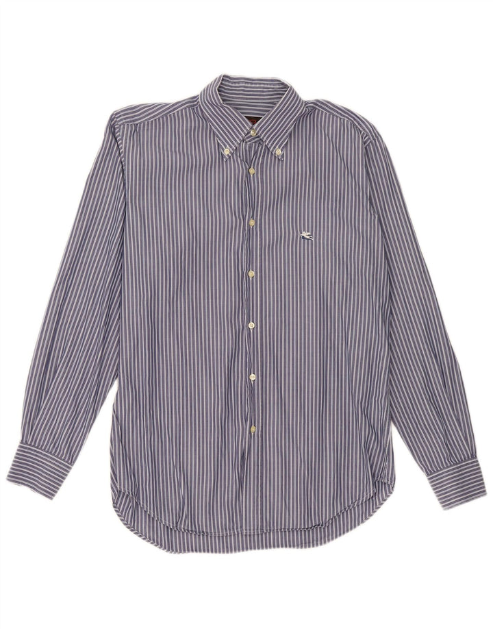 Camicia da uomo Etro taglia 41 grande cotone gessato blu navy