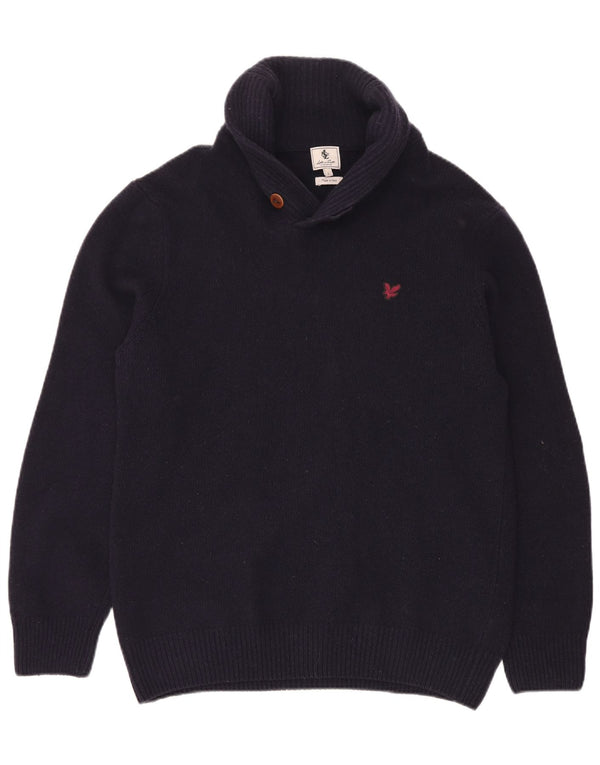Lyle & Scott Maglione da uomo con collo a scialle, grande, in lana blu navy