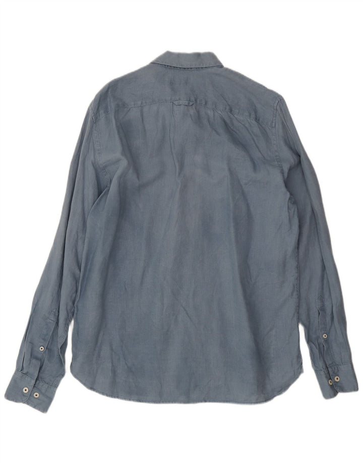 Camicia Timberland da uomo slim fit in lino blu medio