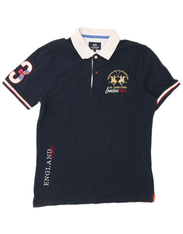 Polo grafica da uomo La Martina piccola in cotone color block blu navy