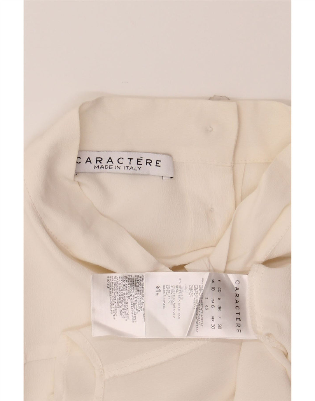CARACTERE Womens Front Tie Shirt Blouse UK 10 Small  White Acetate Vintage Caractere and Second-Hand Caractere from Messina Hembry 