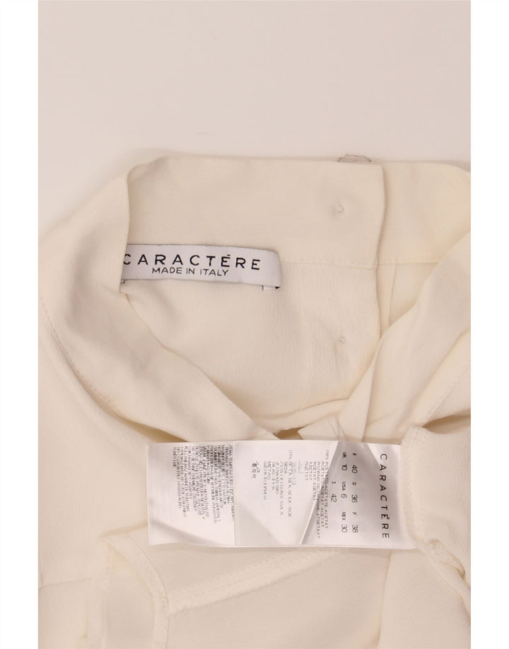 CARACTERE Womens Front Tie Shirt Blouse UK 10 Small  White Acetate Vintage Caractere and Second-Hand Caractere from Messina Hembry 