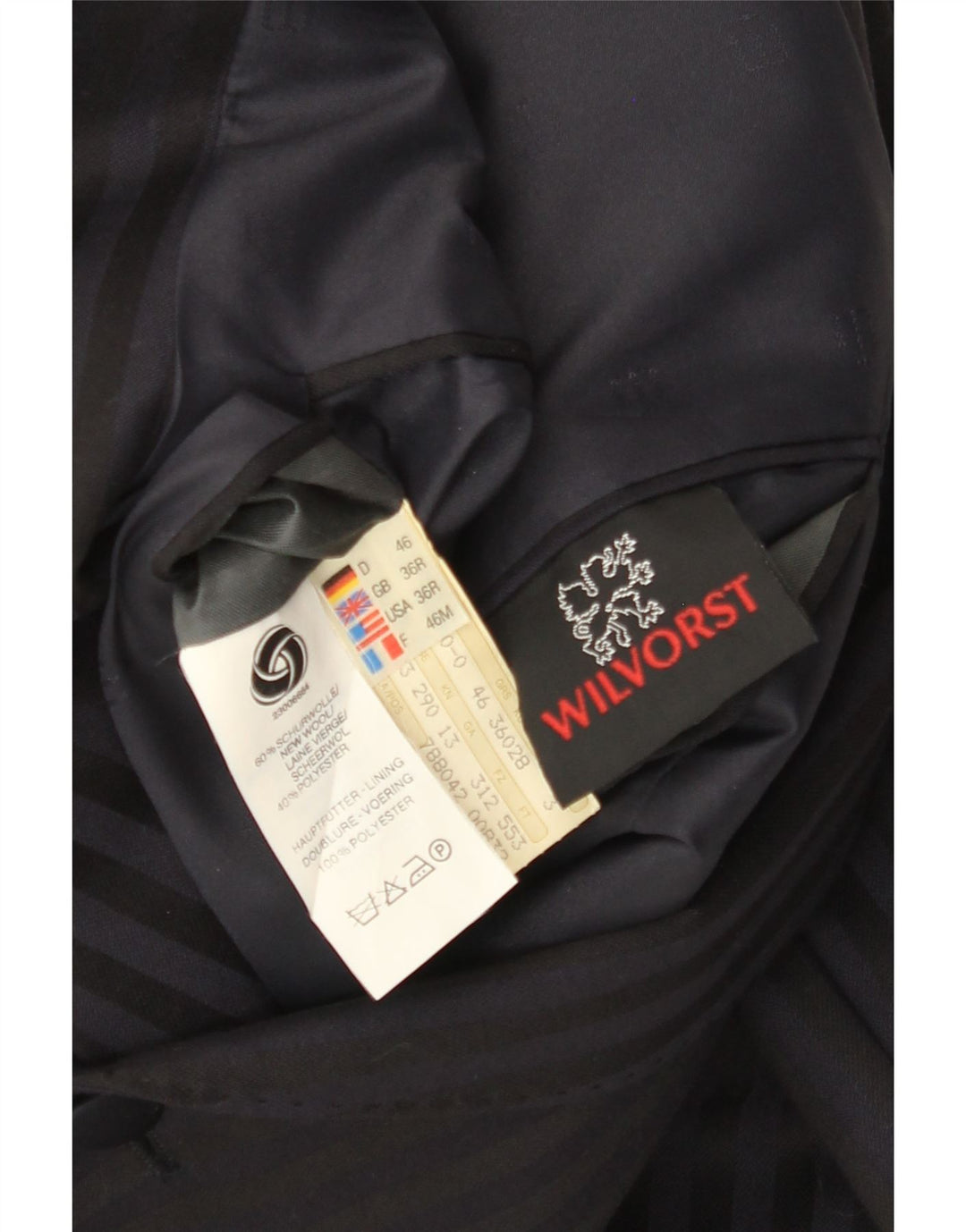 Giacca blazer doppiopetto da uomo Wilvorst UK 36 piccola a righe blu navy