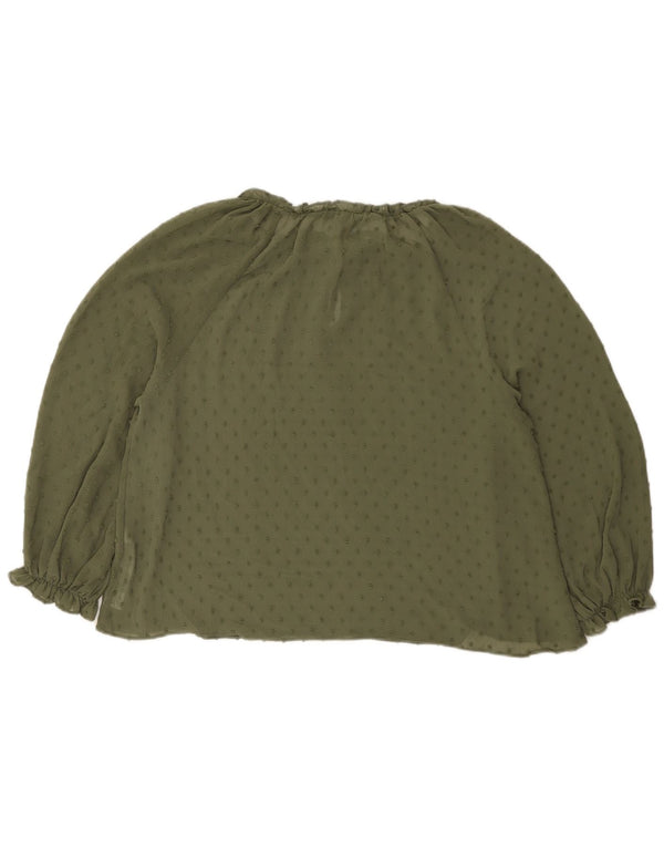 Top Zara da donna con maniche a 3/4 trasparenti, camicetta UK 14, medio, kaki maculato