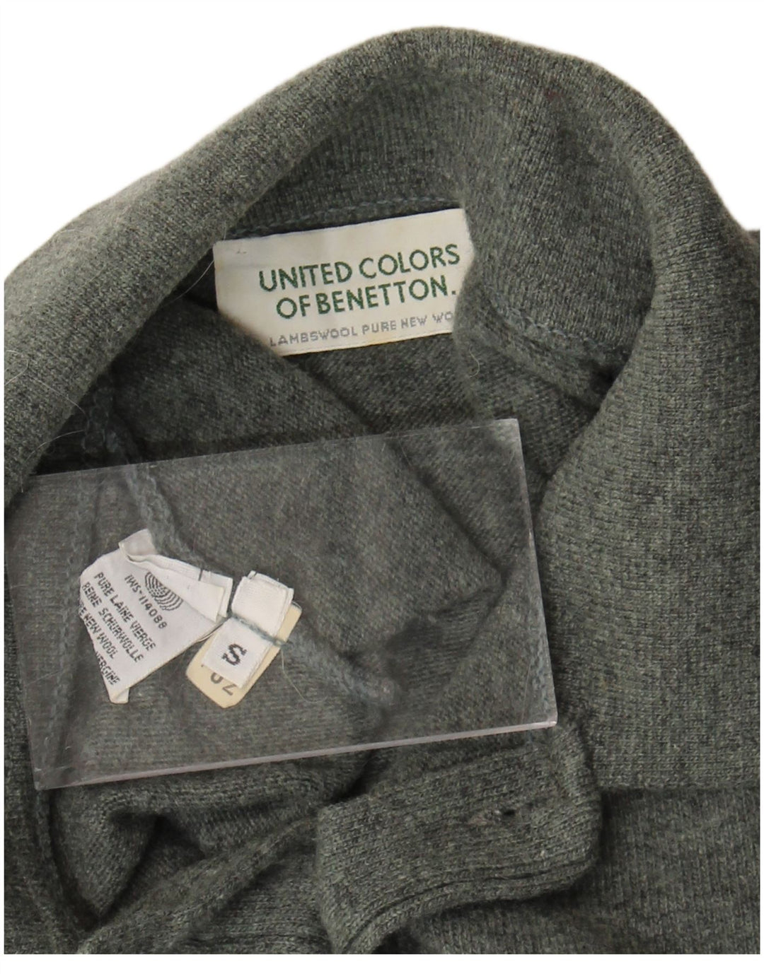 Maglione da uomo a polo Benetton da uomo piccolo in lana vergine verde