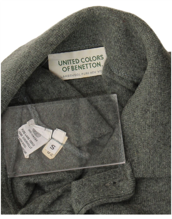 Maglione da uomo a polo Benetton da uomo piccolo in lana vergine verde