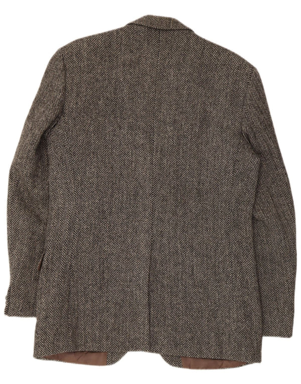 HARRIS TWEED Giacca blazer da uomo a 2 bottoni UK 40 grande lana a spina di pesce grigia