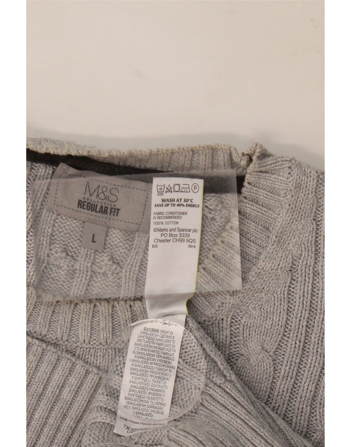 MARKS & SPENCER Mens Regular Fit Crew Neck Jumper Sweater Large Grey Vintage Marks & Spencer and Second-Hand Marks & Spencer from Messina Hembry 