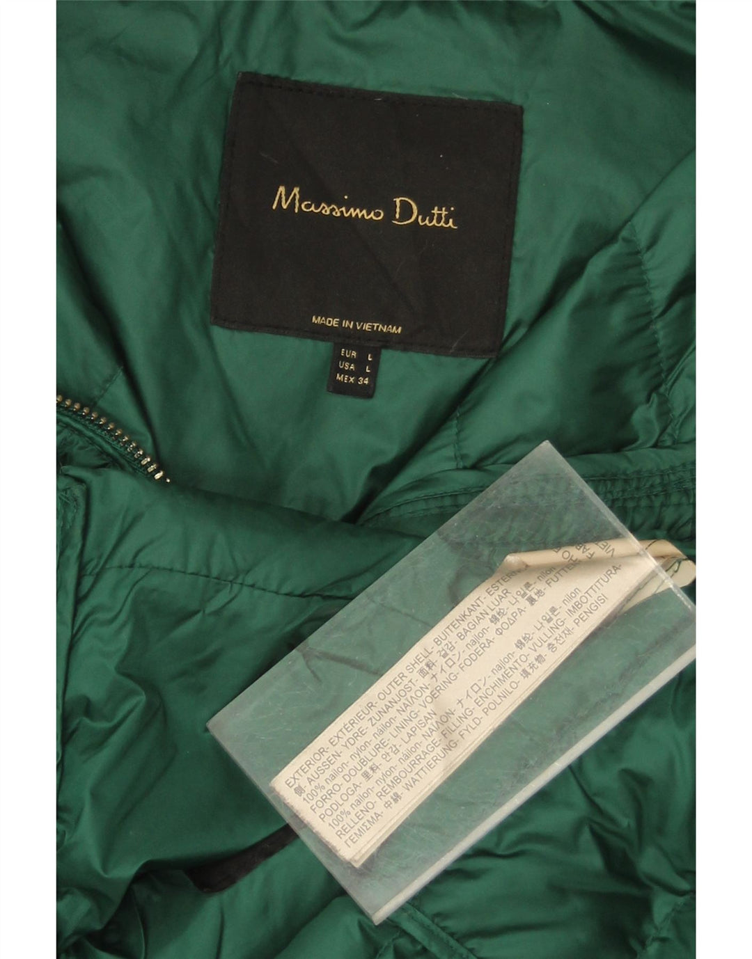 MASSIMO DUTTI Womens Hooded Padded Jacket UK 14 Large Green Nylon