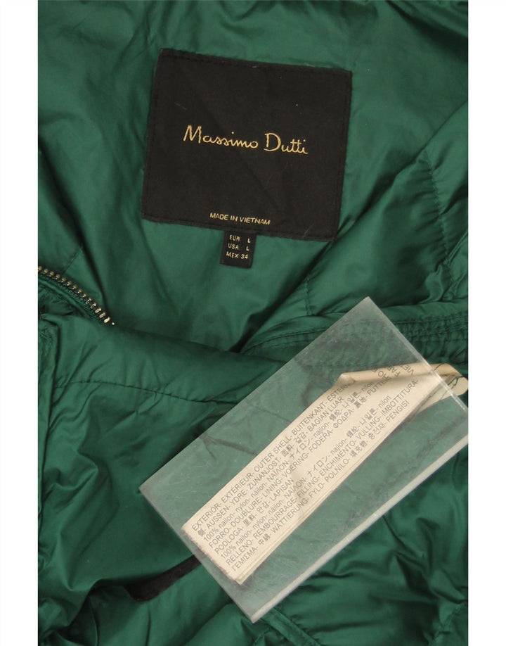 MASSIMO DUTTI Womens Hooded Padded Jacket UK 14 Large Green Nylon