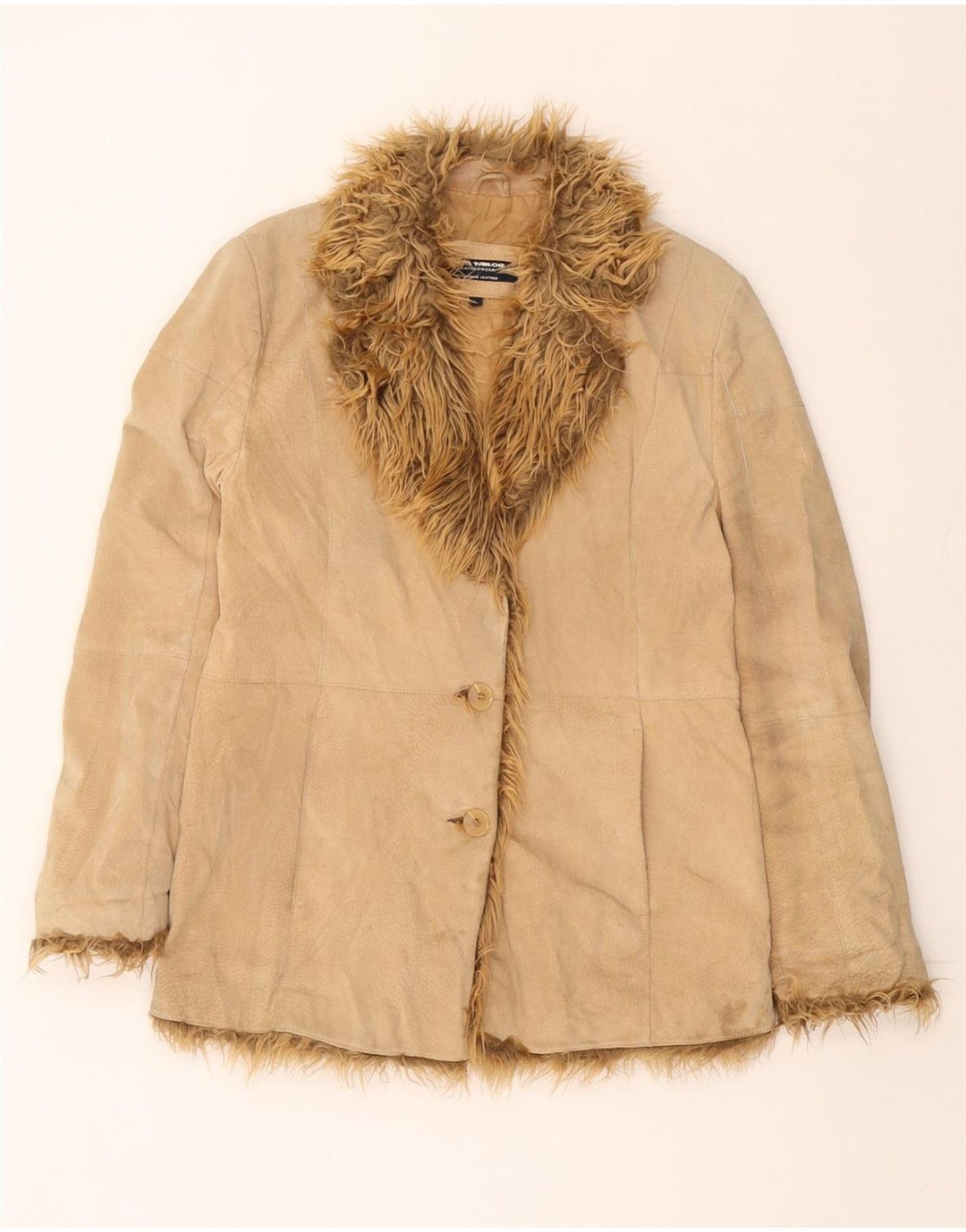 TOM TAILOR Giacca in pelle scamosciata da donna UK 16 Grande pelle beige