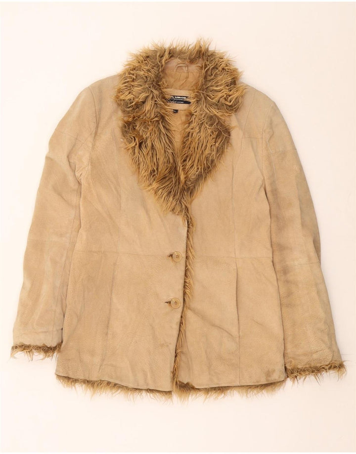 TOM TAILOR Giacca in pelle scamosciata da donna UK 16 Grande pelle beige