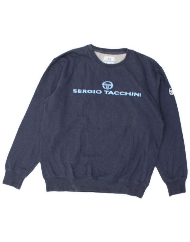 SERGIO TACCHINI Felpa grafica da uomo Maglione medio blu navy in cotone
