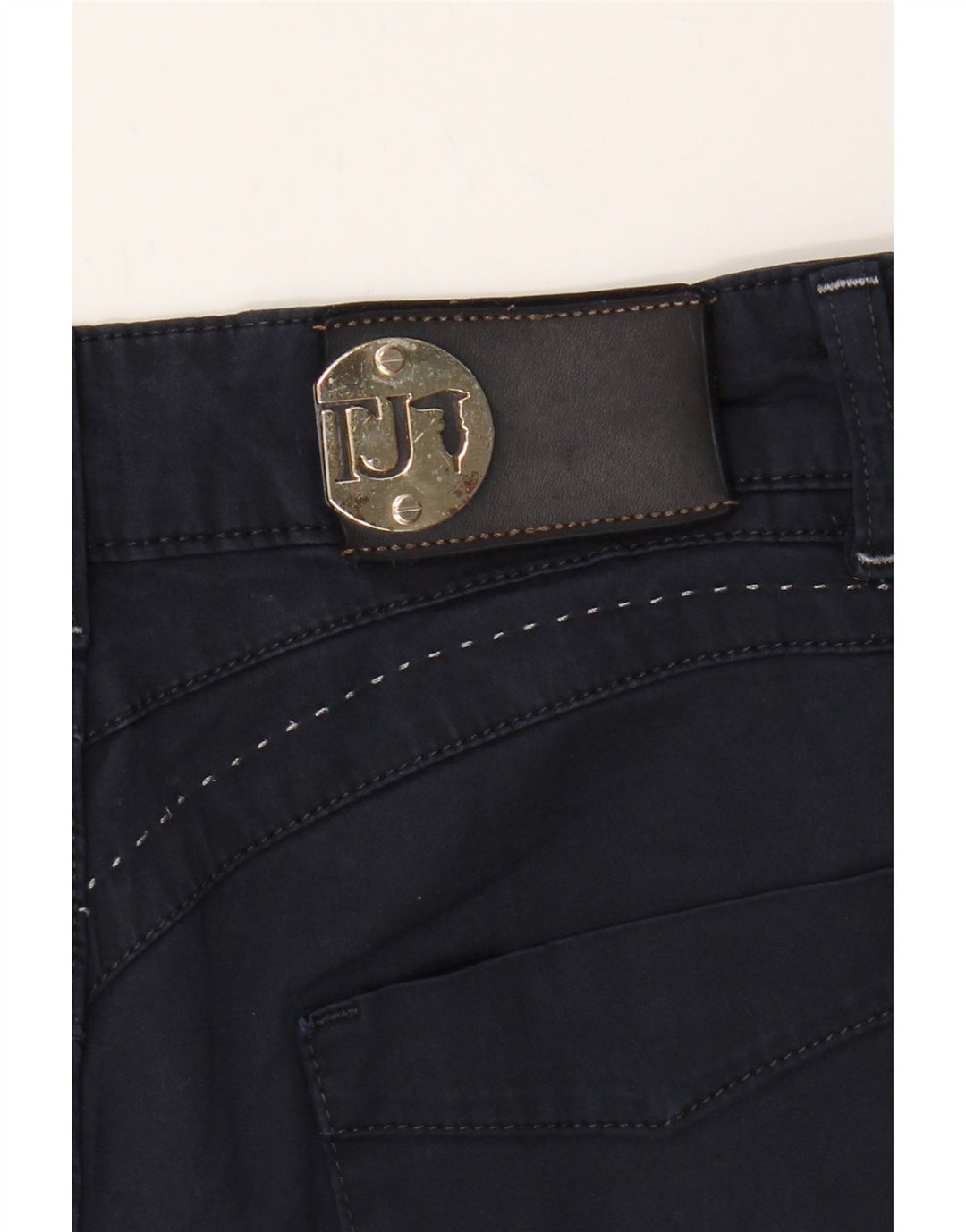 TRUSSARDI Womens Slim Casual Trousers W29 L26 Navy Blue Vintage Trussardi and Second-Hand Trussardi from Messina Hembry 