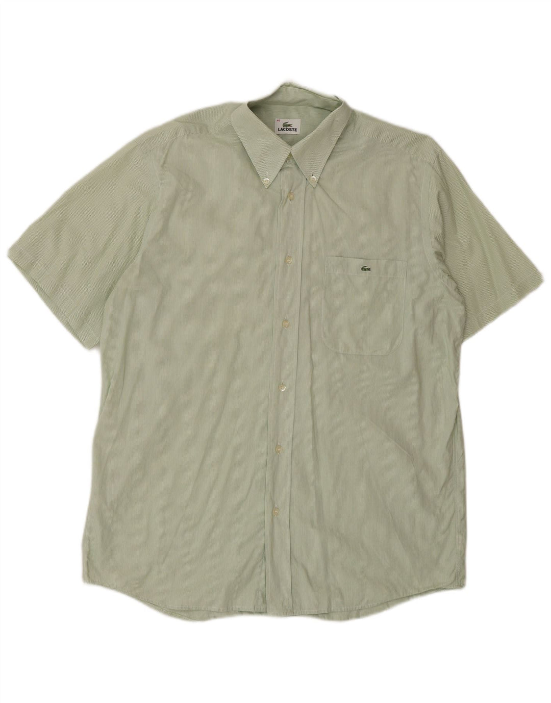 LACOSTE Mens Short Sleeve Shirt Size 40 Medium Green Pinstripe Cotton