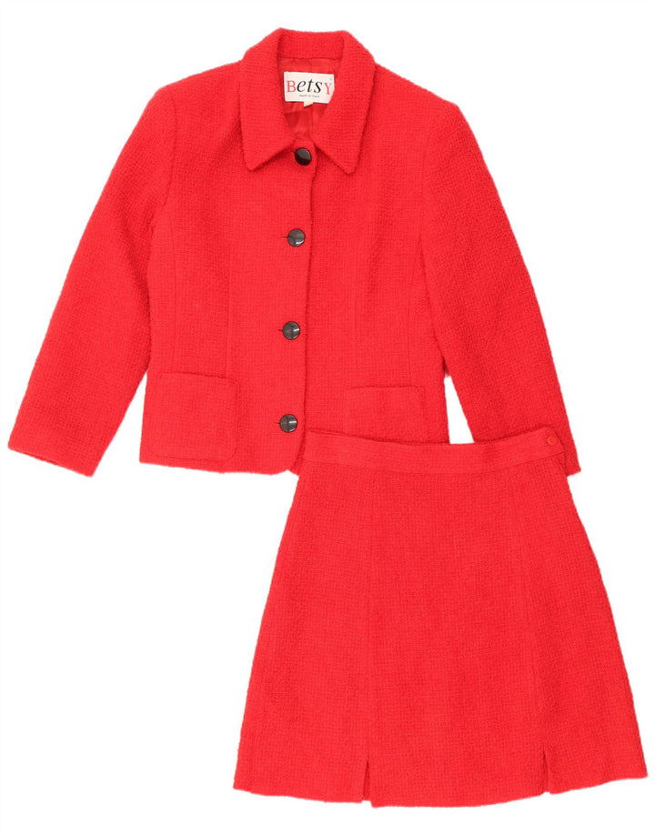 Set gonna vintage da donna a 4 bottoni in 2 pezzi UK 12 medio W28 lana rossa