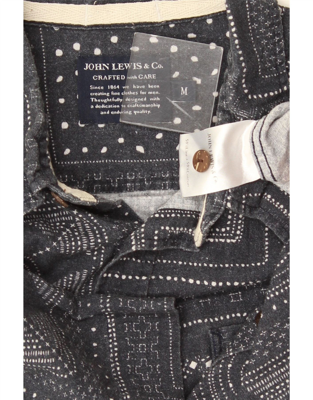 Camicia a maniche corte da uomo John Lewis in cotone geometrico grigio medio