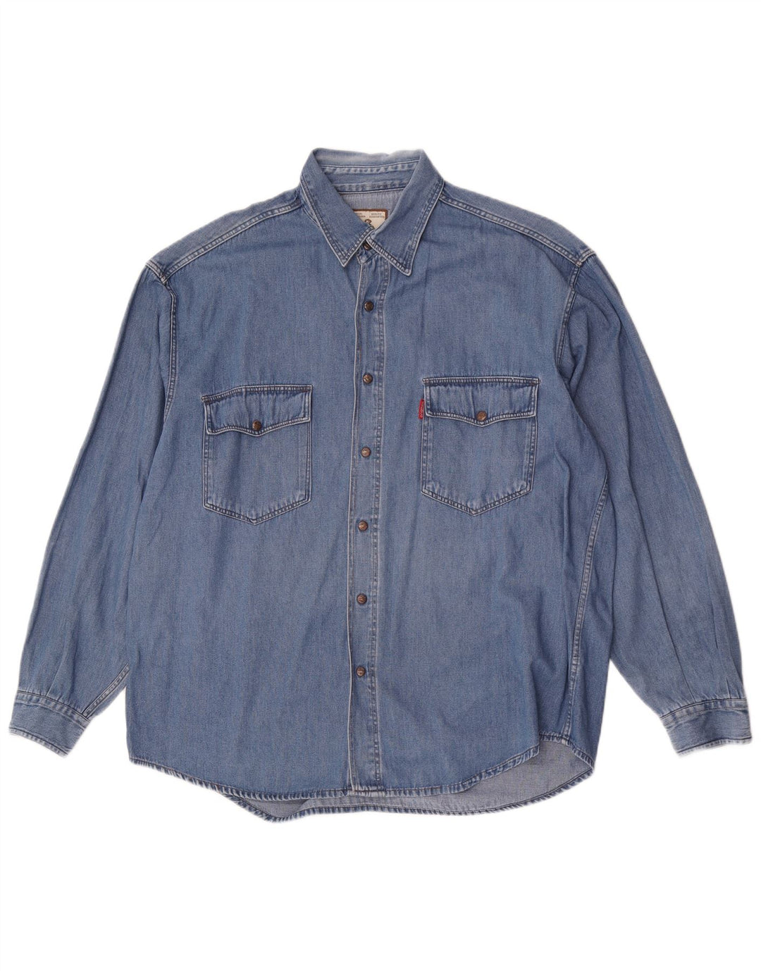 Camicia di jeans vintage da uomo grande in cotone blu