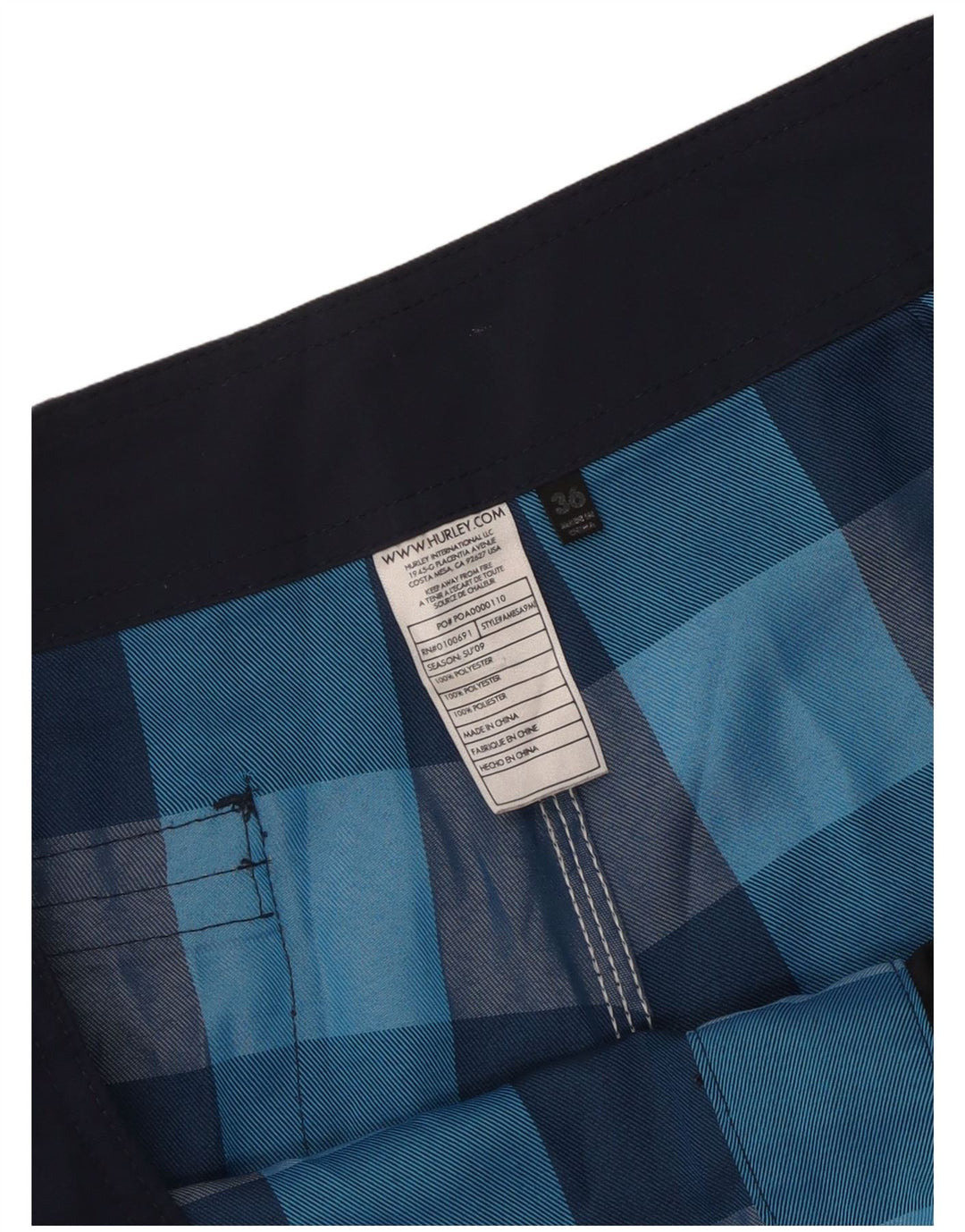 Pantaloncini da bagno grafici da uomo Hurley, poliestere a quadri grandi blu