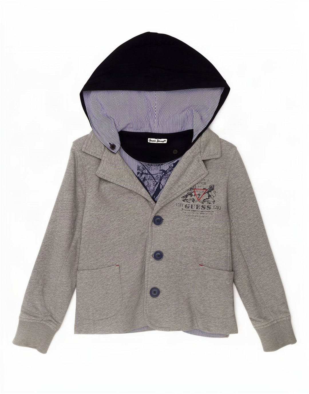 Giacca blazer con cappuccio a 3 bottoni Guess da ragazzo, 7-8 anni, in cotone grigio