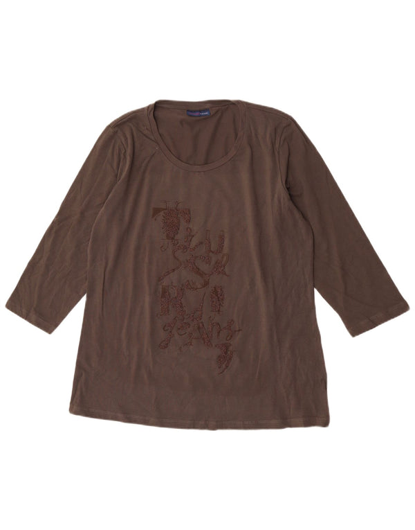 Trussardi Jeans Top grafico da donna manica 3/4 UK 20 2XL Cotone marrone