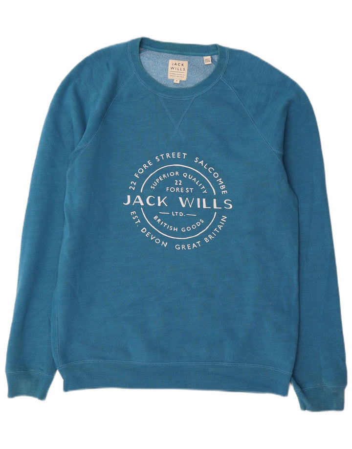 Felpa grafica da uomo Jack Wills, maglione, cotone blu medio